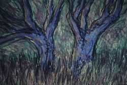 Blue Trees, Acrylic on paper 24" x 30", 2003