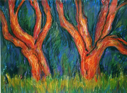 Red Trees,  Acrylic on paper,  24" x 30", 2003